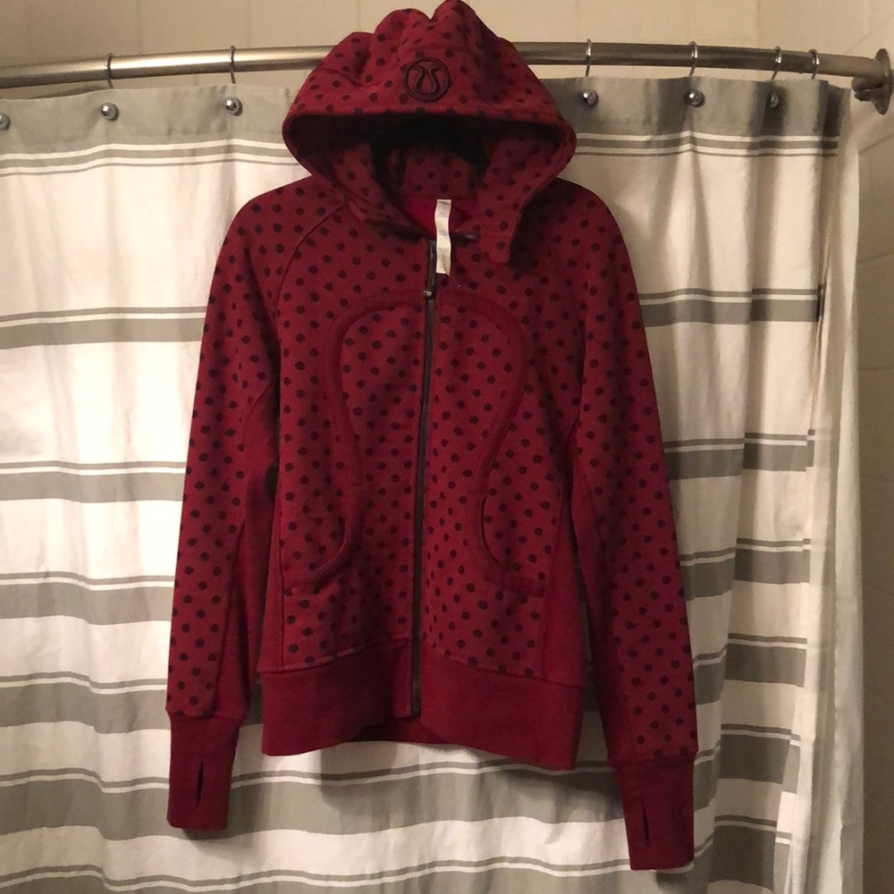 Lululemon Scuba Hoodie Red with Black Polka Dots